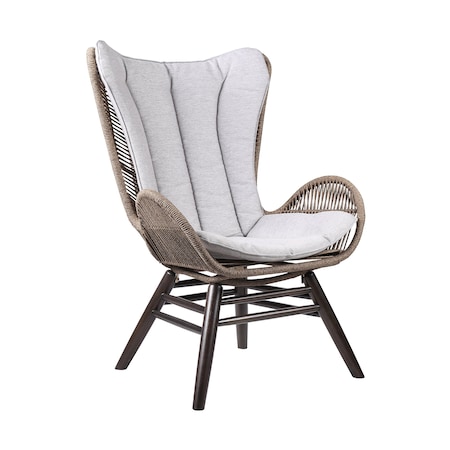 Armen Living King Indoor Outdoor Lounge Chair in Dark Eucalyptus Wood with Truffle Rope and Gray Cushion LCKGCHTRU